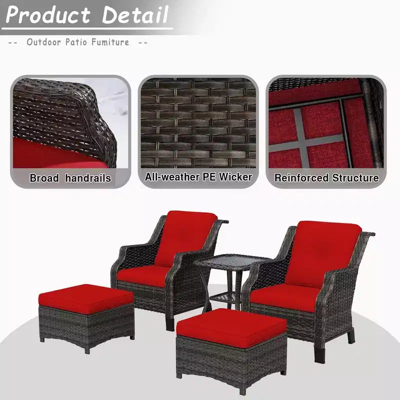 UPTIOT 5-Piece Wicker Patio Conversation Set Outdoor Lounge Chair
