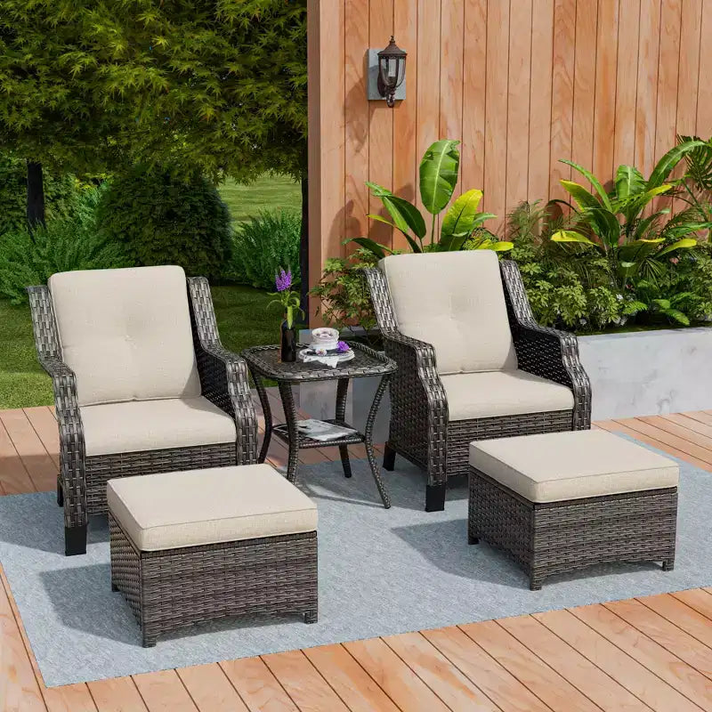 UPTIOT 5-Piece Wicker Patio Conversation Set Outdoor Lounge Chair