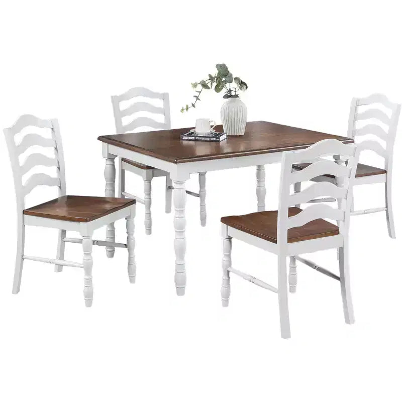 Okak 5-Piece Antique Ranch Style Dining Table Set & Backrest Chairs/Bench for Kitchen,Dining Room,Vintage Dinette Set with Solid Wood Frame