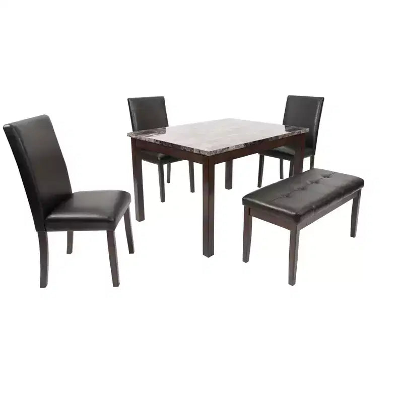 Okak 5-Piece Antique Ranch Style Dining Table Set & Backrest Chairs/Bench for Kitchen,Dining Room,Vintage Dinette Set with Solid Wood Frame