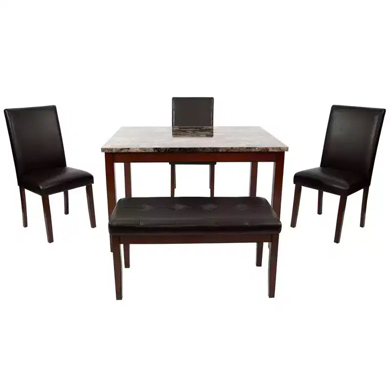 Okak 5-Piece Antique Ranch Style Dining Table Set & Backrest Chairs/Bench for Kitchen,Dining Room,Vintage Dinette Set with Solid Wood Frame