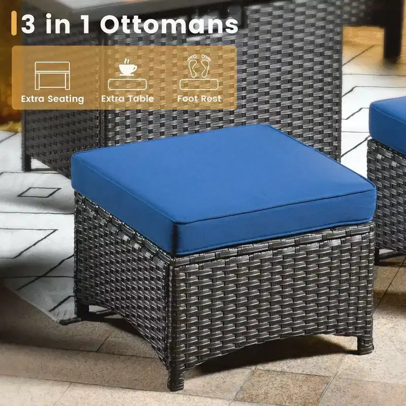 HOMLUX 5-delige loungeset voor buiten, weerbestendig vlechtwerk, bank met hoge rugleuning en voetenbankjes