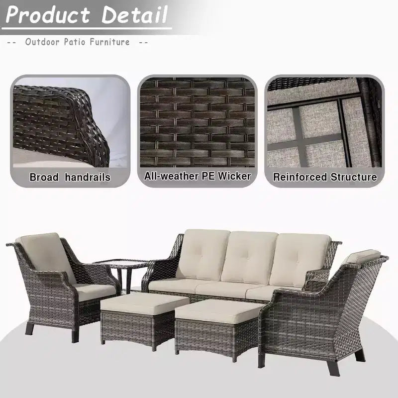 UPTIOT 6-Pieces Wicker Outdoor Patio Furniture Sets