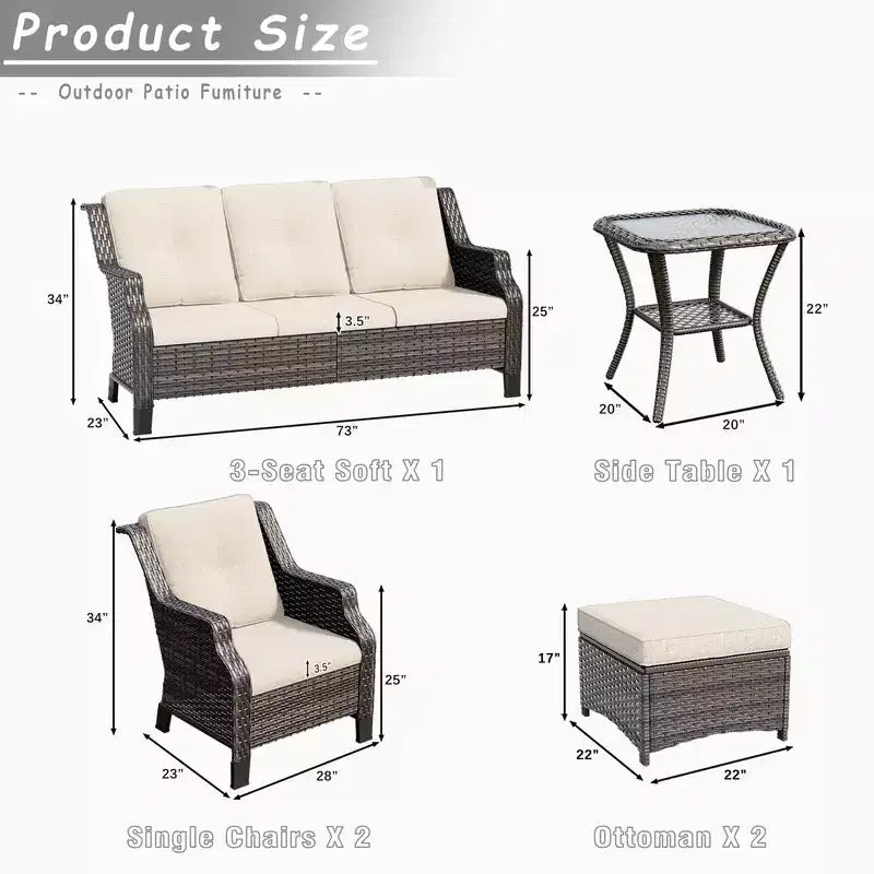 UPTIOT 6-Pieces Wicker Outdoor Patio Furniture Sets