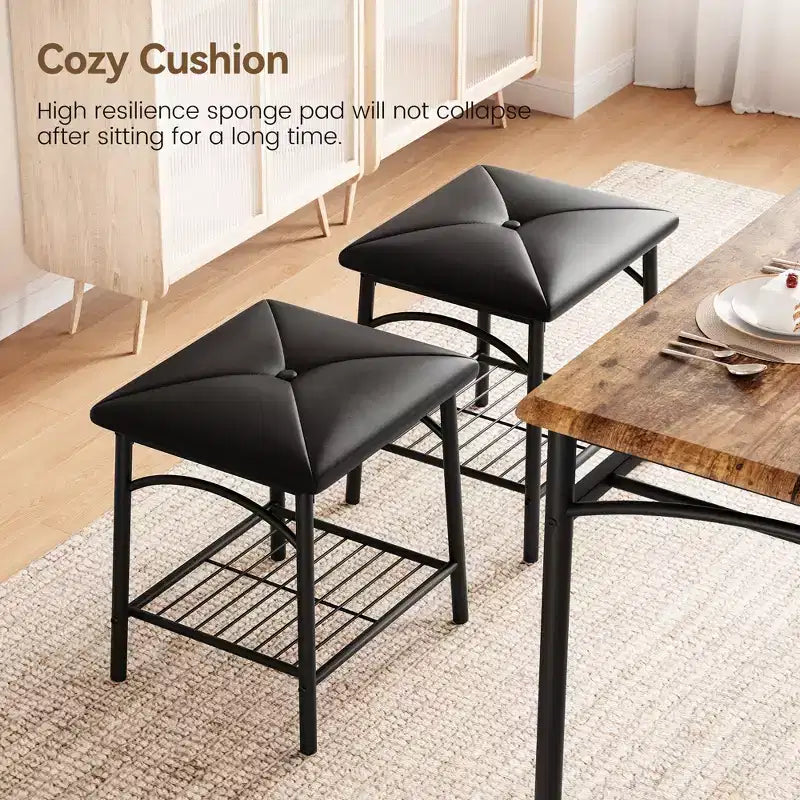Modern Dining Set for 4, Wood Tabletop, 2 Padded Chairs, 1 Bench, Metel Frame, for Small Spaces, Apartments, Restaurants