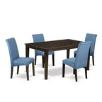 Coastal Kitchen Table Set 5 Piece - Linen Blue Fabric Chairs & Cappuccino Legs - Dining Room Table