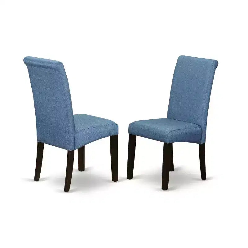 Coastal Kitchen Table Set 5 Piece - Linen Blue Fabric Chairs & Cappuccino Legs - Dining Room Table