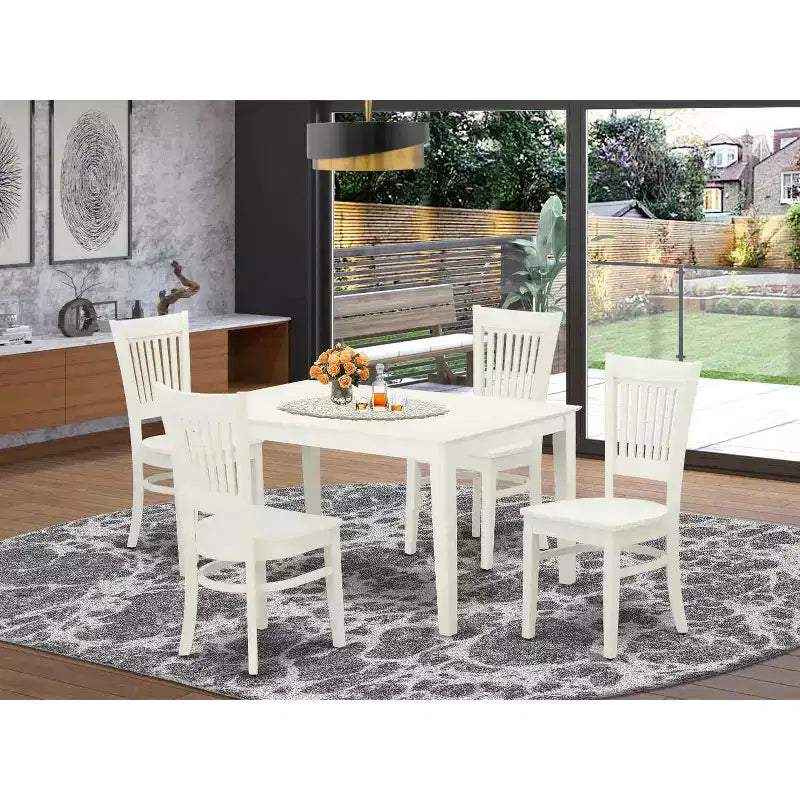 5-delige eethoekset – houten eettafel en stoelen – linnenwit in cottage-stijl