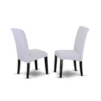 Small Round Kitchen Dining Set - 3Pc Table & Chairs - Linen Grayish Blue Fabric - Modern Baroque Design