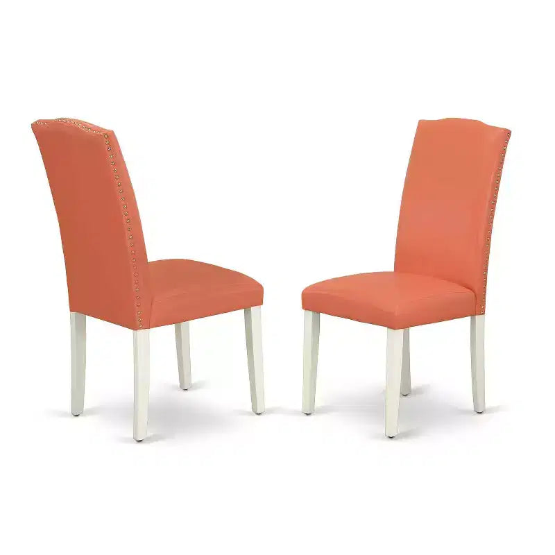Eetkamerset met roze flamingo-tafel van 42 inch, met 2 Parsons-stoelen, linnenwitte poten en kunstleer