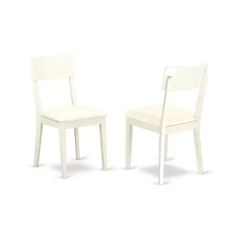 Kitchen Table Set 3pc Round Dining Table & Chairs Linen White Faux Leather