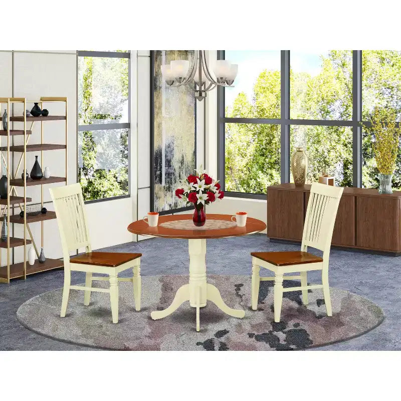 Round Dining Table Set - 3 Piece Asian Style Table & Chairs - 42 Buttermilk Cherry Finish