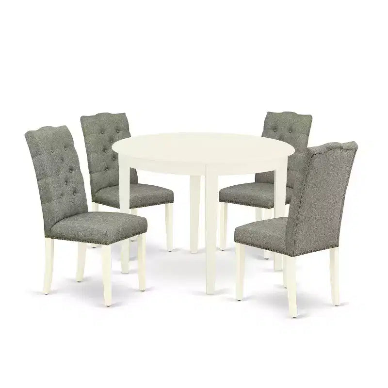 HomeStock 5-Pc Linen white Solid Wood Top-Round Dining Room Set-Seats 4