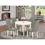 HomeStock 5-Pc Linen white Solid Wood Top-Round Dining Room Set-Seats 4