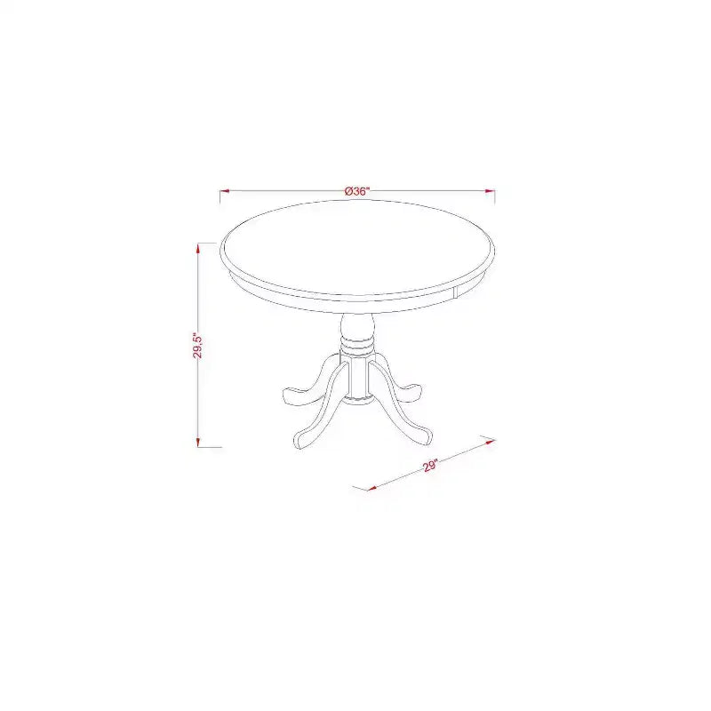 5-delige Eetkamerset - Ronde Tafel van 36 en 4 Houten Stoelen - Eclectische Stijl