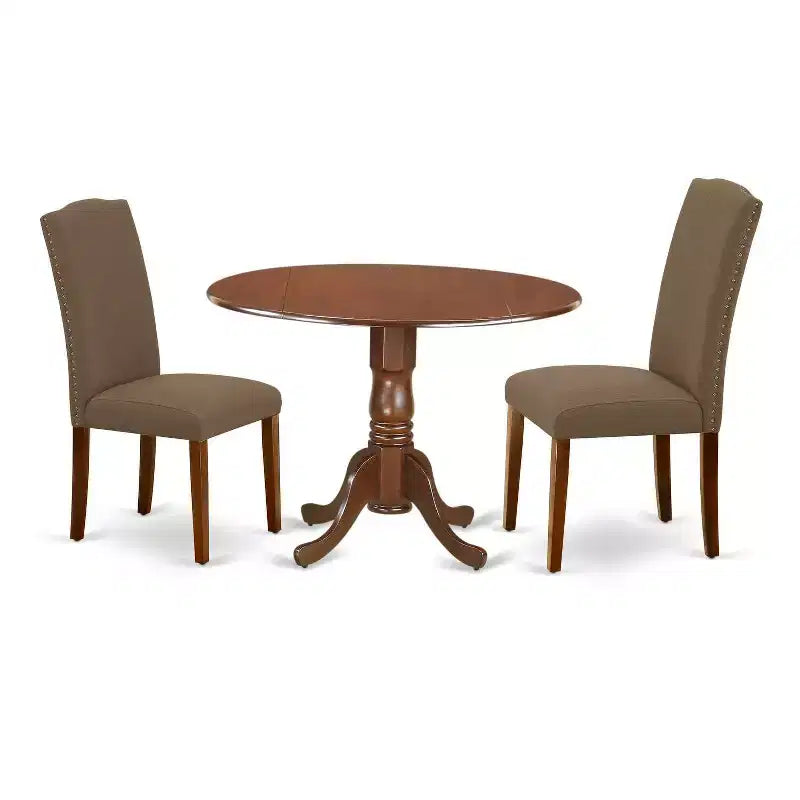Round Kitchen Table Set 42 Inch with Parsons Chairs - Classic Charm Dining Set - Dark Coffee Finish