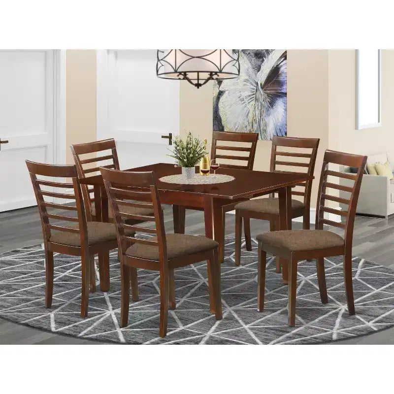 Dinette Set for 4 - Small Kitchen Table with Chairs - Modern Design - Saddle Brown Finish