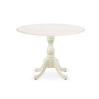 HomeStock 5-Piece Linen White Finish Solid Wood Top Dining Table with 4 Parson Chair with Drop Leaf Lattice Back