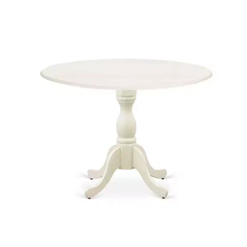 HomeStock 5-Piece Linen White Finish Solid Wood Top Dining Table with 4 Parson Chair with Drop Leaf Lattice Back