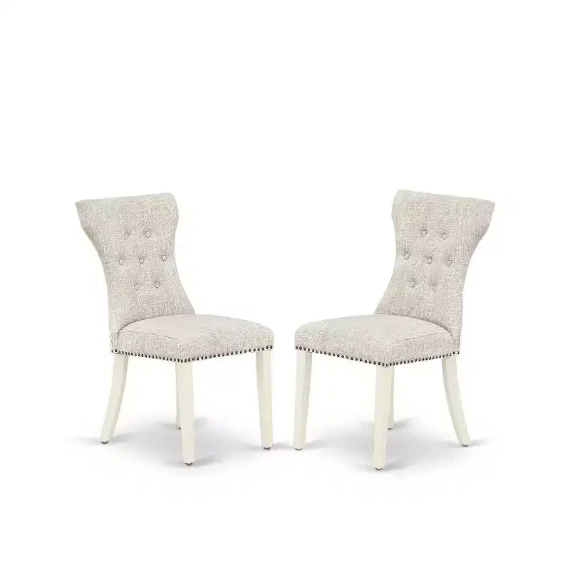 HomeStock 5-Piece Linen White Finish Solid Wood Top Dining Table with 4 Parson Chair with Drop Leaf Lattice Back