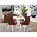 5-delige eetkamerset met linnenwitte massiefhouten ronde tafel en gestoffeerde stoelen - (plaats voor 4)