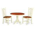 HomeStock 3-Pc Buttermilk and Cherry Solid Wood Top - Round Dining Room Set - Seats 4