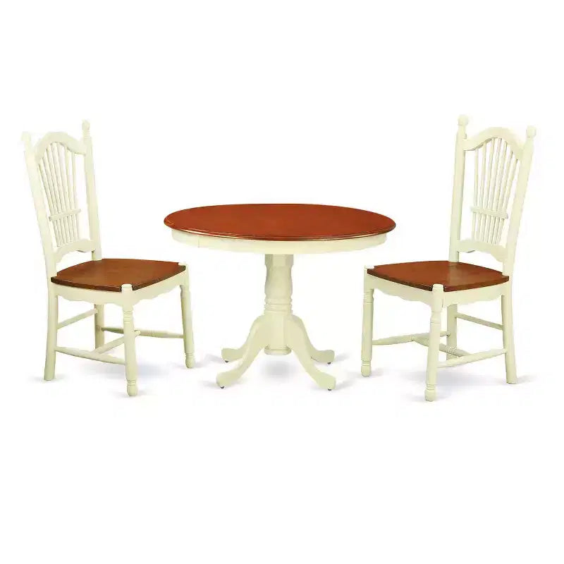 HomeStock 3-Pc Buttermilk and Cherry Solid Wood Top - Round Dining Room Set - Seats 4