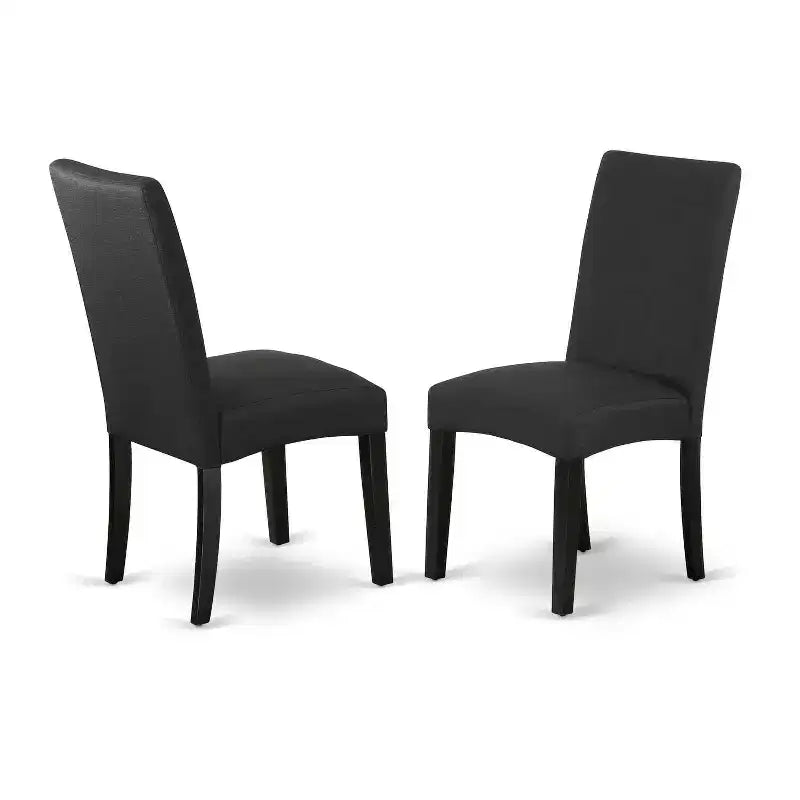 Medieval Round Dining Set - 42 Inch Table & 2 Parsons Chairs - Black Finish - Linen Fabric