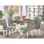 7-Piece Natural Oak Finish Solid Wood Top Dining Table with 6-Chairs with