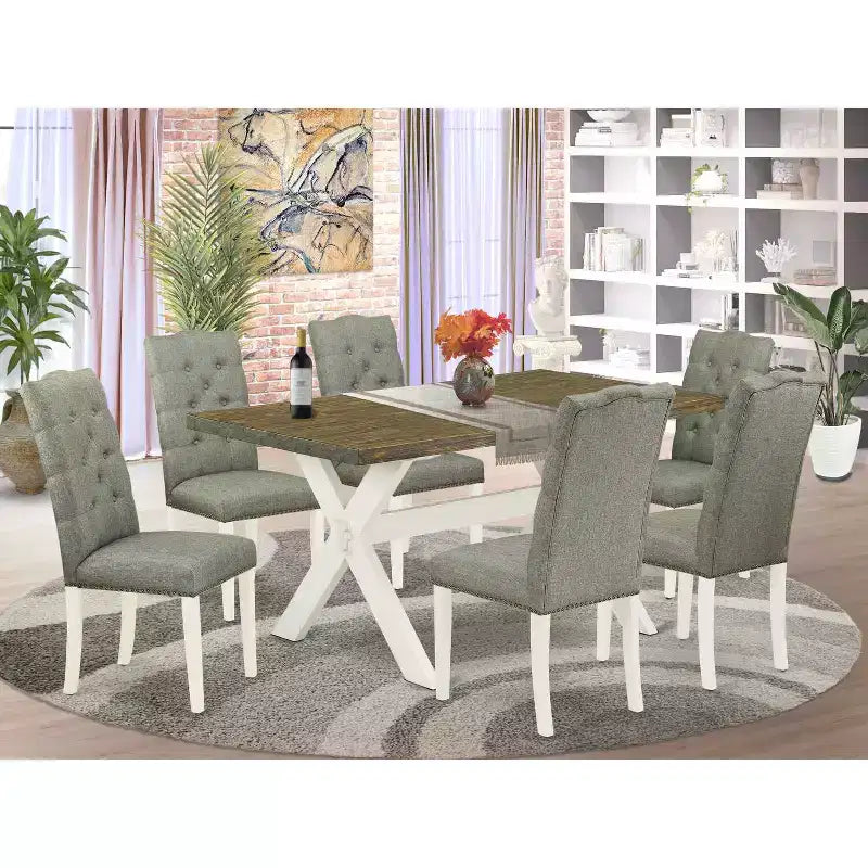 7-Piece Natural Oak Finish Solid Wood Top Dining Table with 6-Chairs with