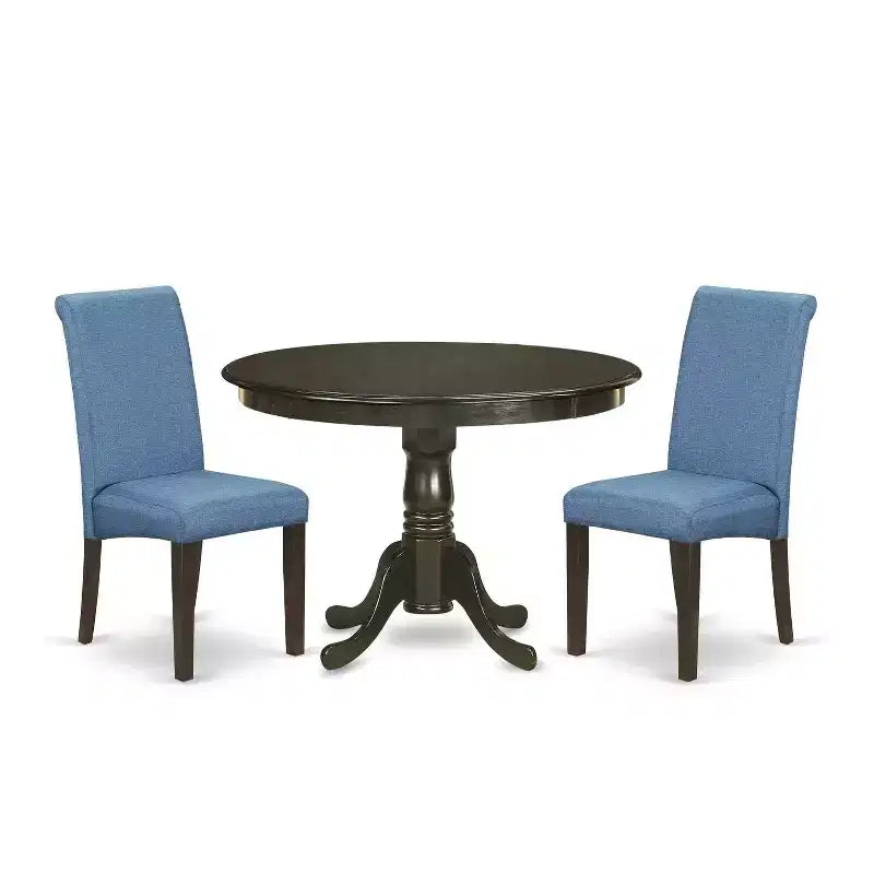 Small Round Dining Table Set - 3 Piece Round Table with Parsons Chairs - Glam Gothic Style