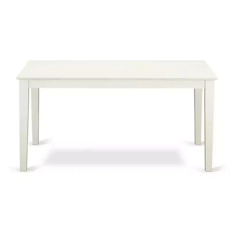 5-delige rechthoekige eetkamerset, linnenwitte afwerking, blad van massief hout, beklede stoelen, voor 4 personen