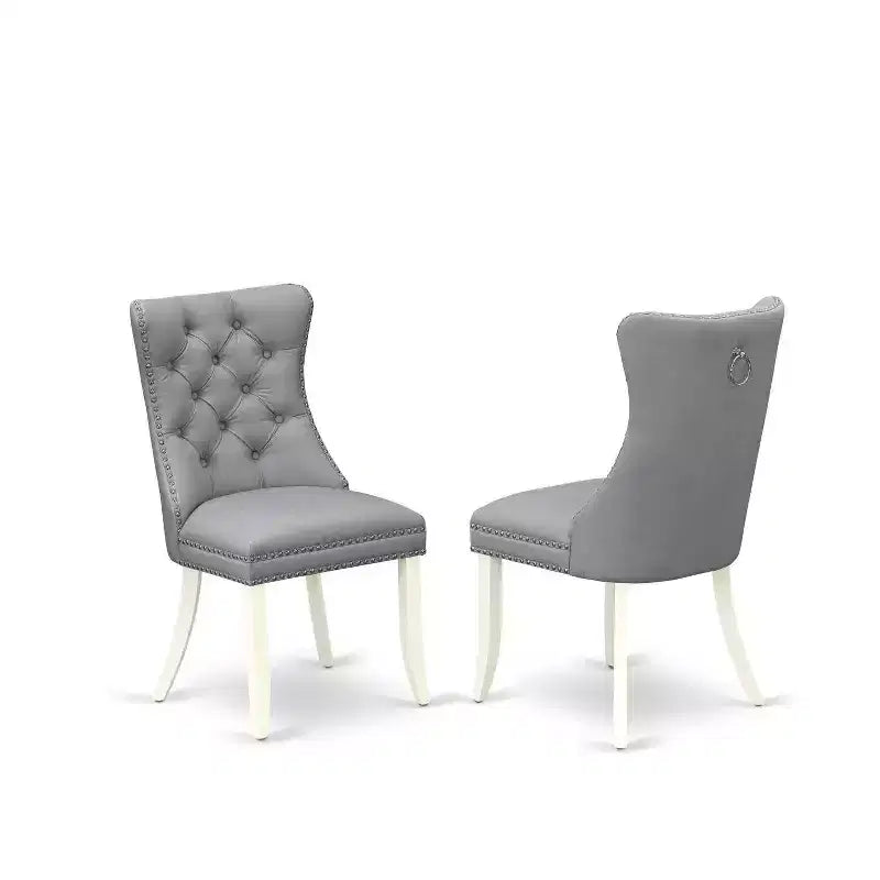 5-delige rechthoekige eetkamerset, linnenwitte afwerking, blad van massief hout, beklede stoelen, voor 4 personen