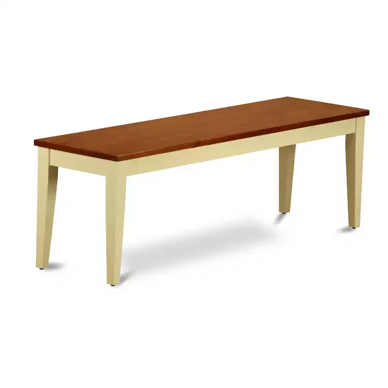 HomeStock 6-Piece Rectangle Buttermilk & Cherry Finish Solid Wood Top Dining Table with 1 Bench, 4 Chairs with Cross Back
