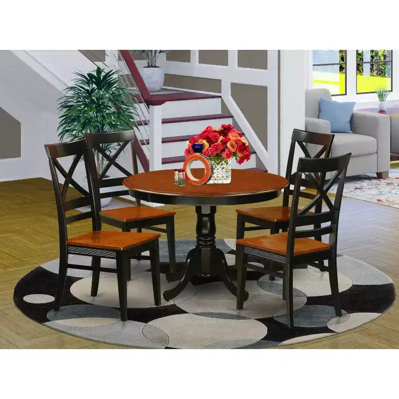 5-delige eethoek - ronde keukentafel en 4 stoelen - kersenhouten finish - tafel van 42 inch