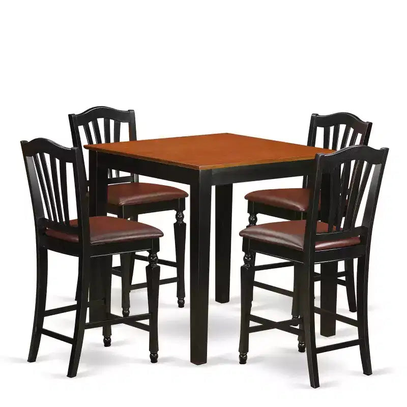 Counter Height Dining Set - 5 Piece Table & Chairs - Kitchen Set - Modern Design - Black & Cherry Finish