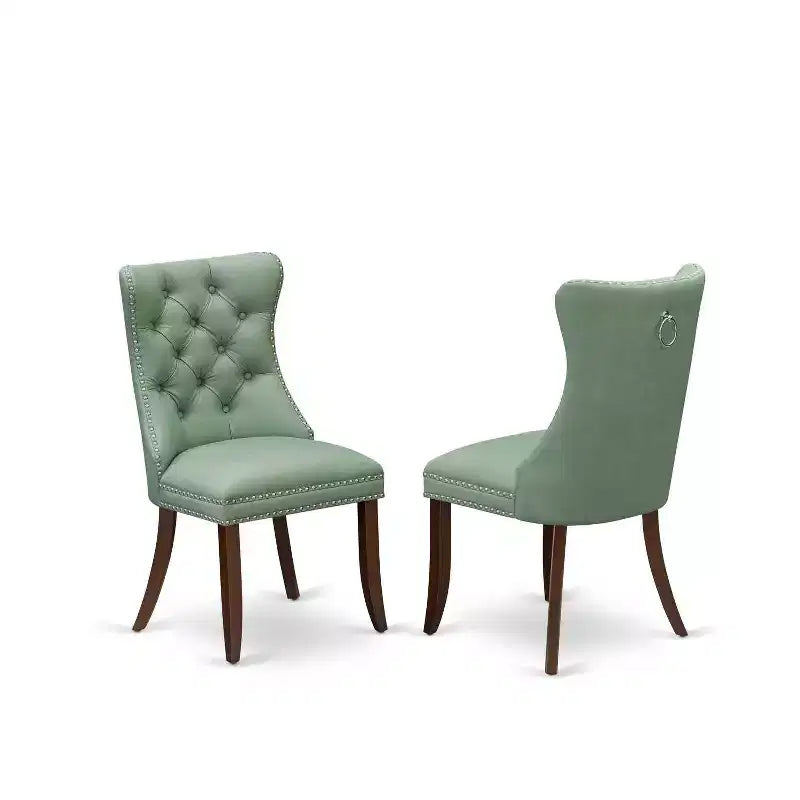 5-delige rechthoekige eetkamerset met mahoniefinish, massief houten tafelblad en gestoffeerde stoelen - zitplaats voor 4 personen