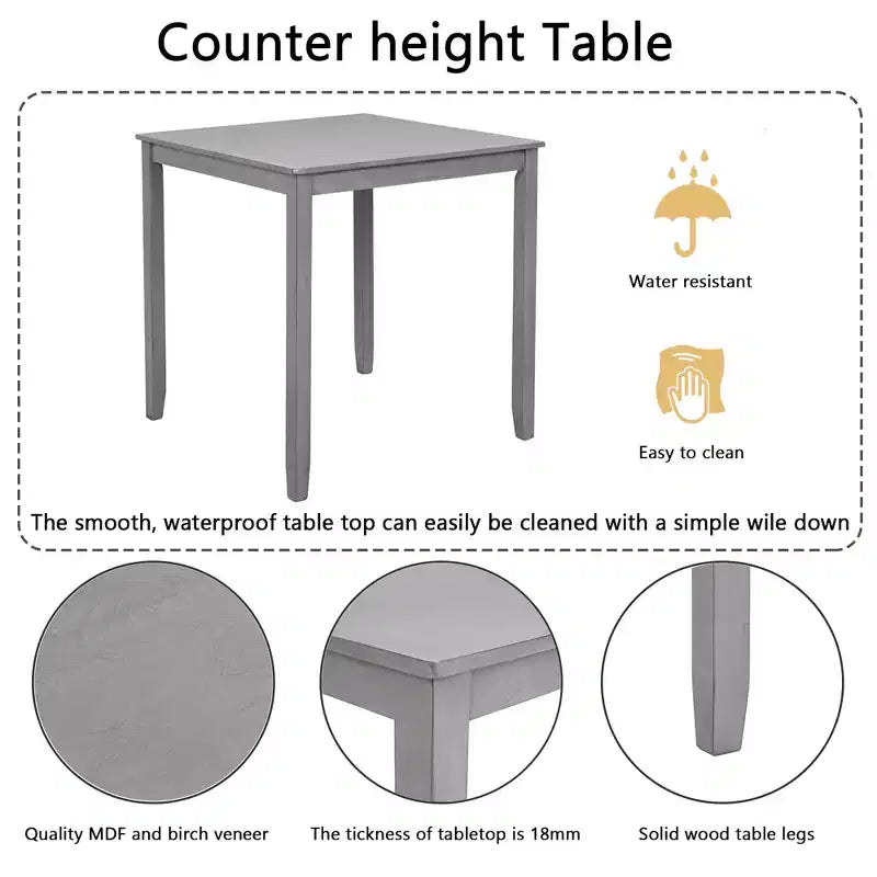 CLIHOME 5 Pieces Dining Table Set, Set for 4 Wooden Kitchen Dining Square Table Set with Square Table and 4 Upholstered Chairs