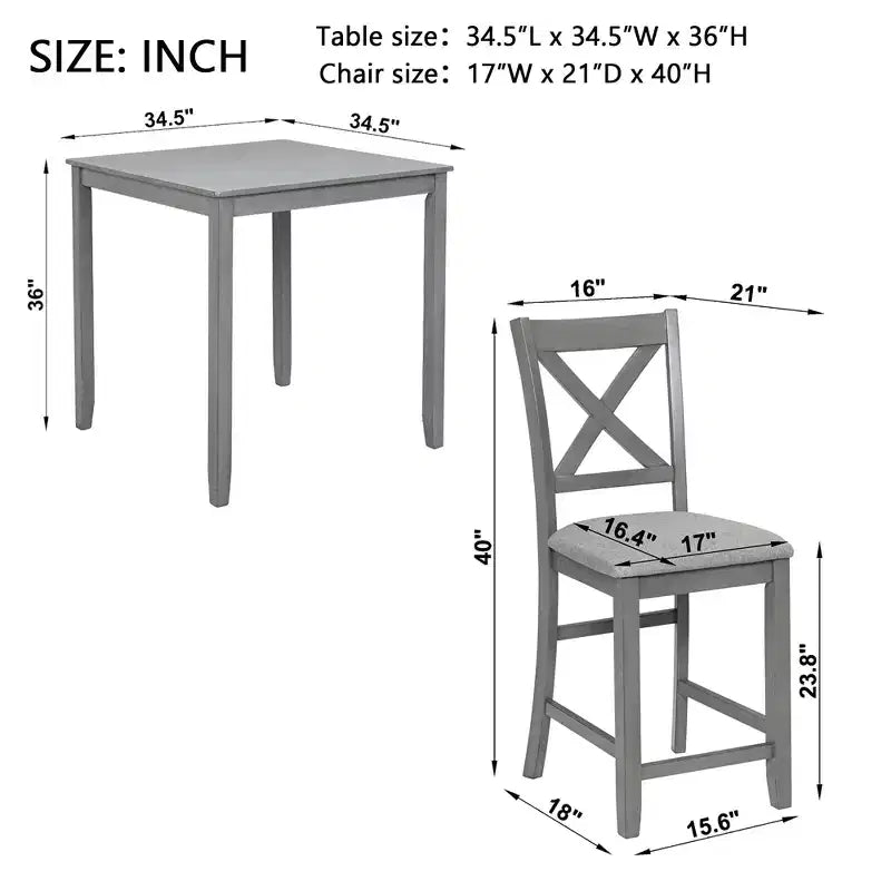 CLIHOME 5 Pieces Dining Table Set, Set for 4 Wooden Kitchen Dining Square Table Set with Square Table and 4 Upholstered Chairs