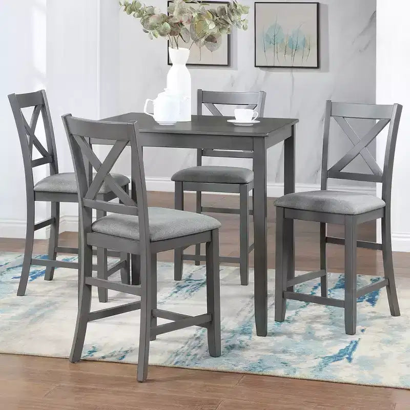 CLIHOME 5 Pieces Dining Table Set, Set for 4 Wooden Kitchen Dining Square Table Set with Square Table and 4 Upholstered Chairs