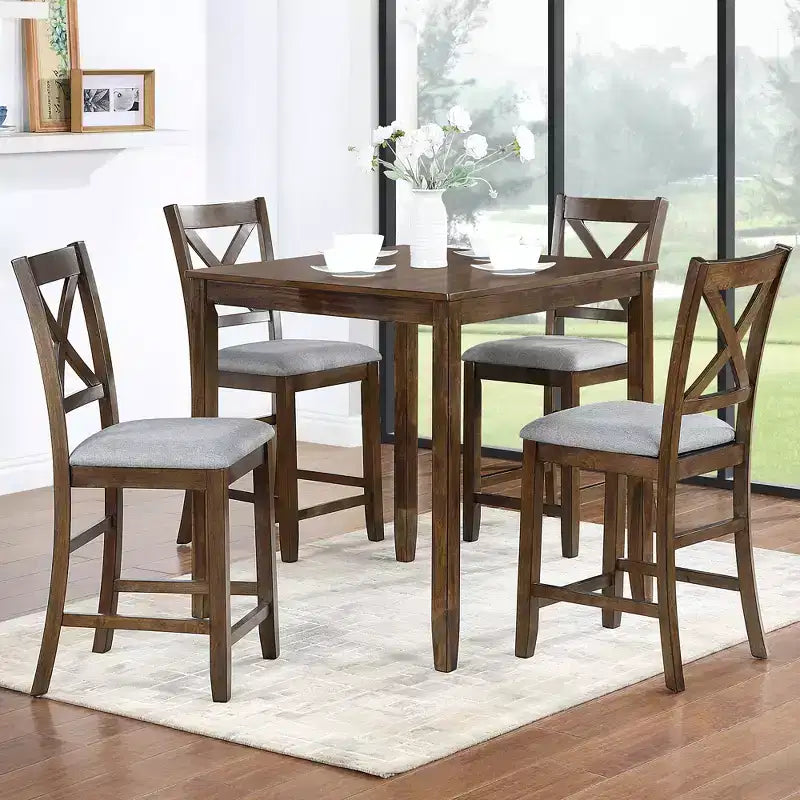 CLIHOME 5 Pieces Dining Table Set, Set for 4 Wooden Kitchen Dining Square Table Set with Square Table and 4 Upholstered Chairs