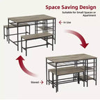 4-Person Dining Table Set with 2 Benches - 3-Piece Kitchen Table with Built-in Wine Rack & Storage for Small Spaces Apartment