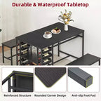 4-Person Dining Table Set with 2 Benches - 3-Piece Kitchen Table with Built-in Wine Rack & Storage for Small Spaces Apartment