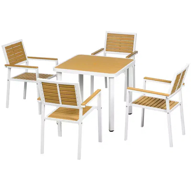 5-delige Eetkamerset voor Buiten voor 4 Personen, Wicker-rattan Tuinmeubelset, Terrastafel- en Stoelenset met Kussens, Vierkant Metalen Tafelblad