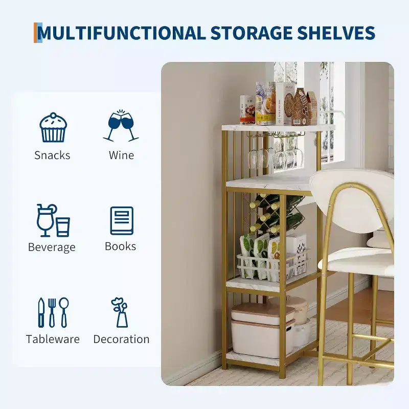 2-Person Dining Table Set with Storage Shelf and Wine Rack, Suitable for Living Room or Bedroom