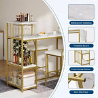 2-Person Dining Table Set with Storage Shelf and Wine Rack, Suitable for Living Room or Bedroom