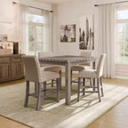 Wooden Dining Set - Modern Farmhouse Style Rectangular Table & Upholstered Chairs for Kitchen & Dining Room (Beige)-Morden Fort
