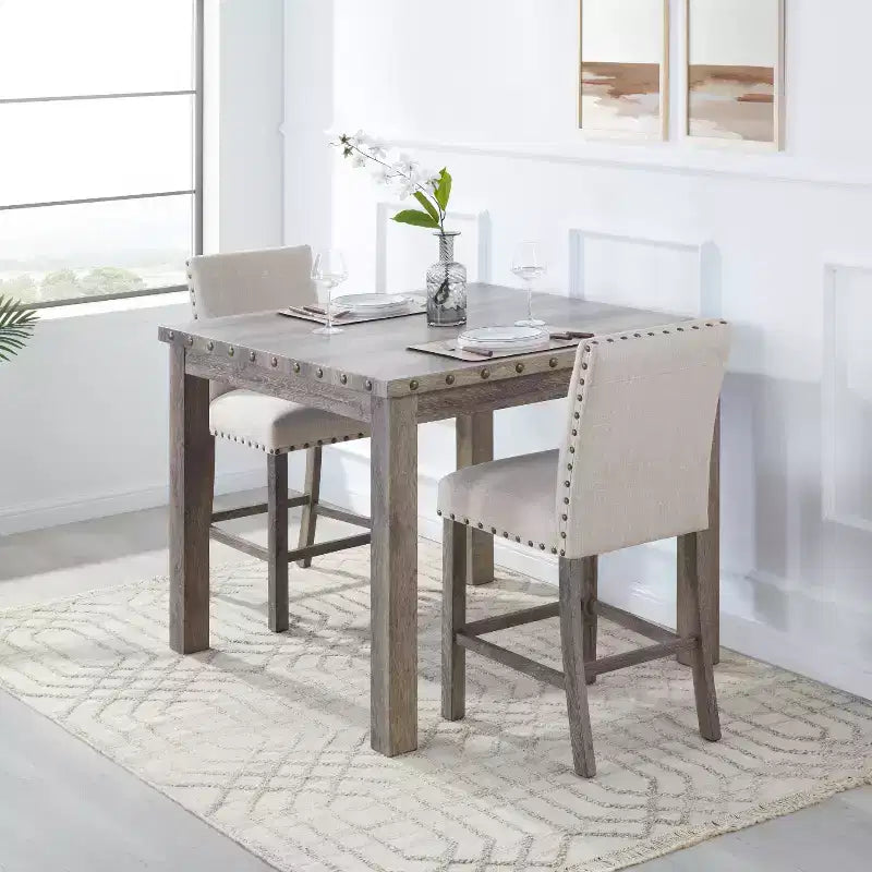 Wooden Dining Set - Modern Farmhouse Style Rectangular Table & Upholstered Chairs for Kitchen & Dining Room (Beige)-Morden Fort