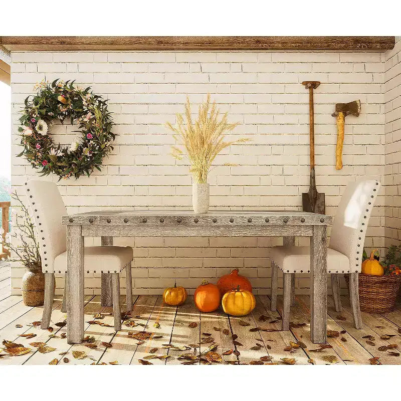 Wooden Dining Set - Modern Farmhouse Style Rectangular Table & Upholstered Chairs for Kitchen & Dining Room (Beige)-Morden Fort