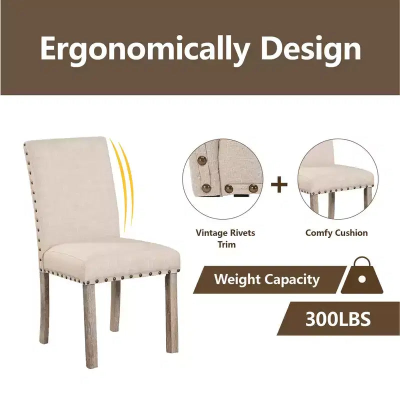 Wooden Dining Set - Modern Farmhouse Style Rectangular Table & Upholstered Chairs for Kitchen & Dining Room (Beige)-Morden Fort